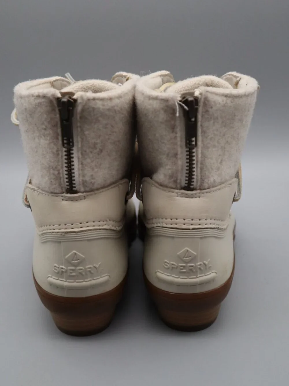 Sperry Saltwater Wool Duck Boots Women's Sz 8M Cream Oat Coastal Preppy